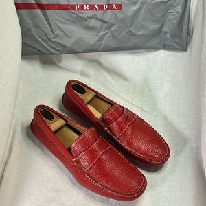 MENS PRADA RED DRIVING LOAFERS SIZE 8